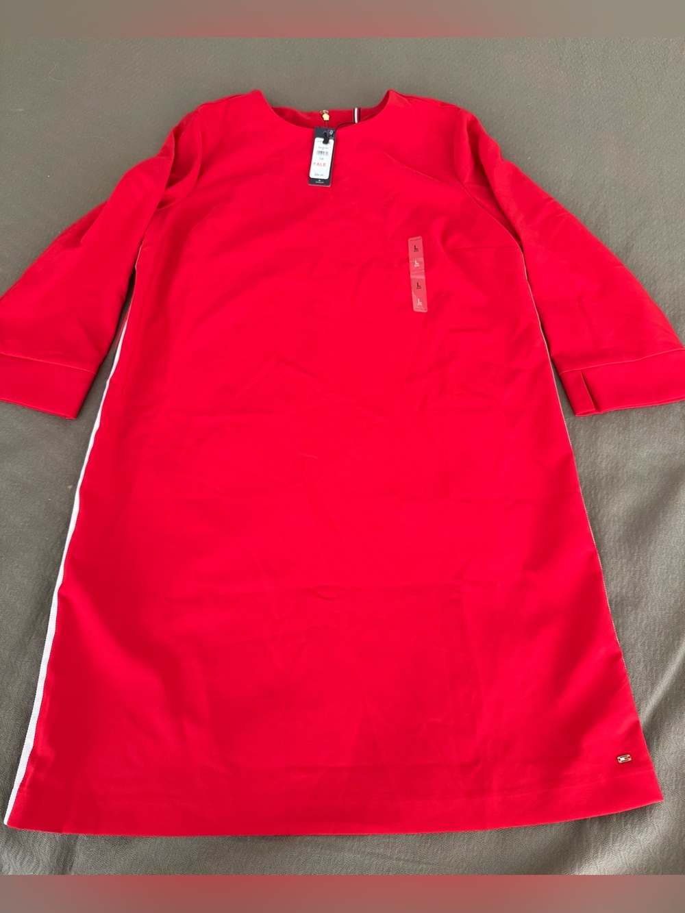 Tommy Hilfiger NWT round neck 3/4 sleeve shift shirt dress stripe Halloween red